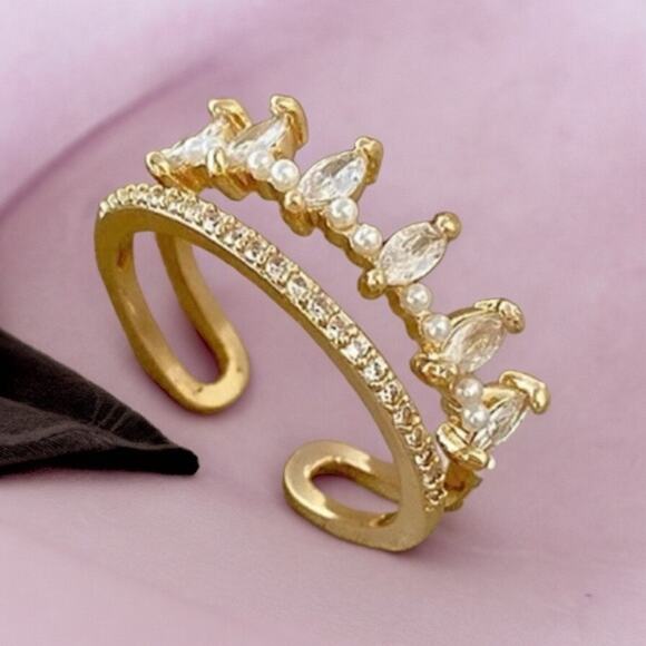 NEW 18K yellow gold plated double layer adjustable boho CZ ring jewelry B21B - Picture 4 of 4